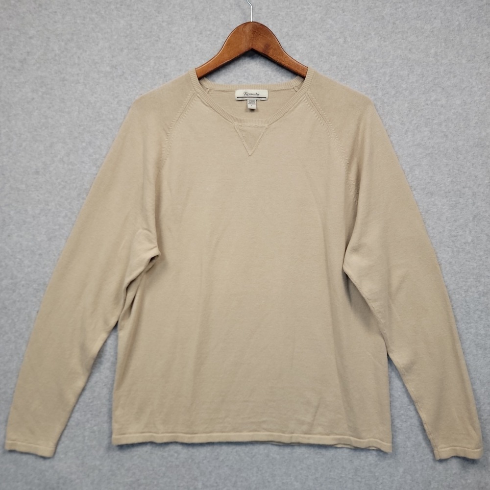 FACONNABLE Men's Linen Cotton Crewneck Sweater Sz L Preppy Quiet Luxury Beige